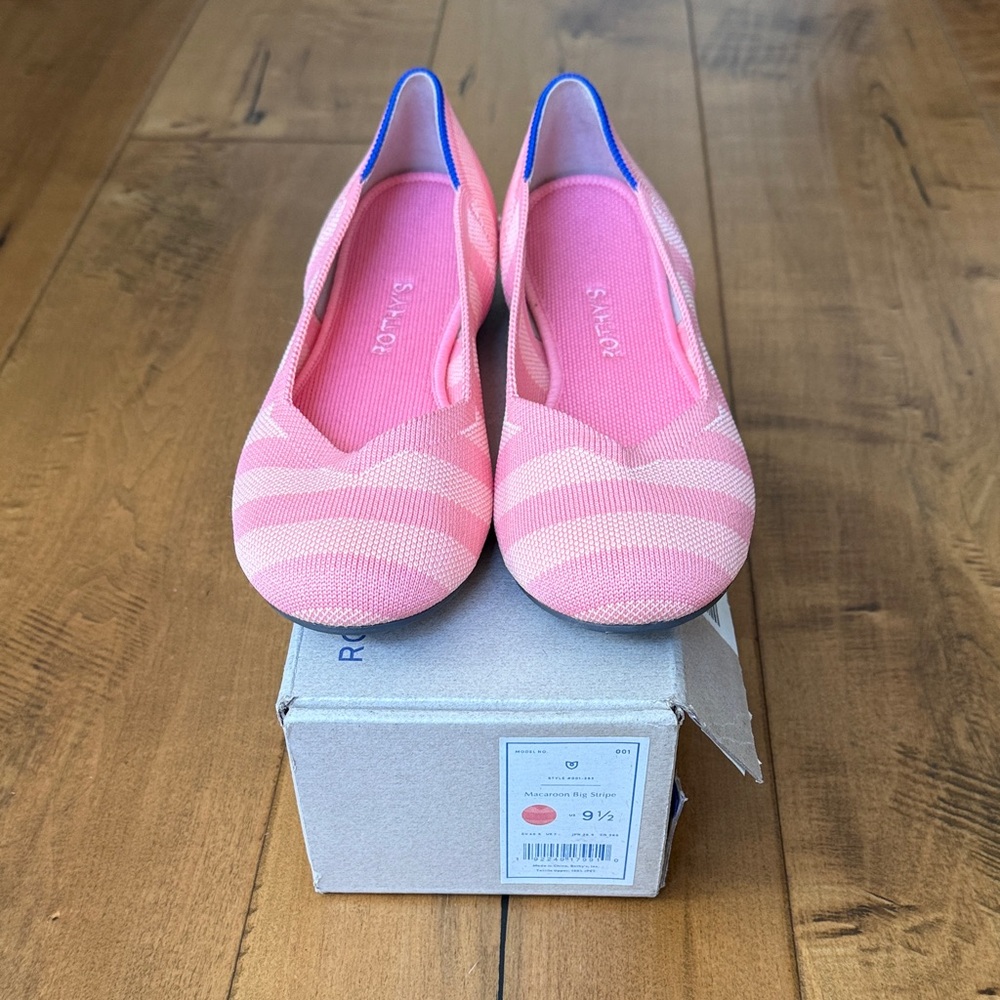 Rothy's Macaroon Tripe Pink and White Striped Flats- 9.5